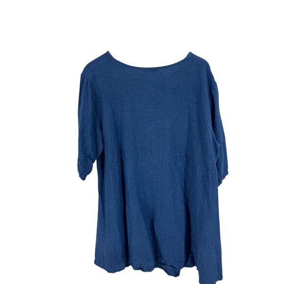 Pure Plus Made In Italy Linen Tunic Top Asymmetrical Button Front Oversized Blue - Picture 2 of 8